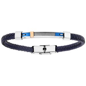 bracelet-homme-acier-cuir-tresse-bleu